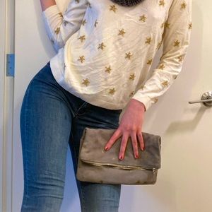 Grey Suede Star Clutch